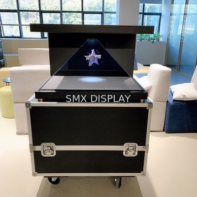 Qualität 270 Grad 32' Holographische Anzeige Pyramide 3D Hologramm-Vitrine Full HD mit Fluggehäuse Fabrik